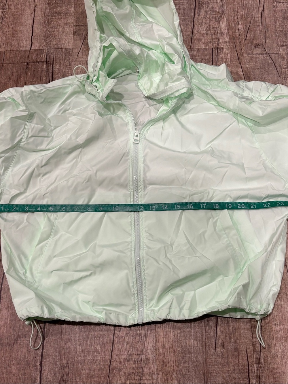 Women’s Light Mint Drawstring Bomber Jacket - Hooded Zip Front Oversized M - Picture 5 of 5
